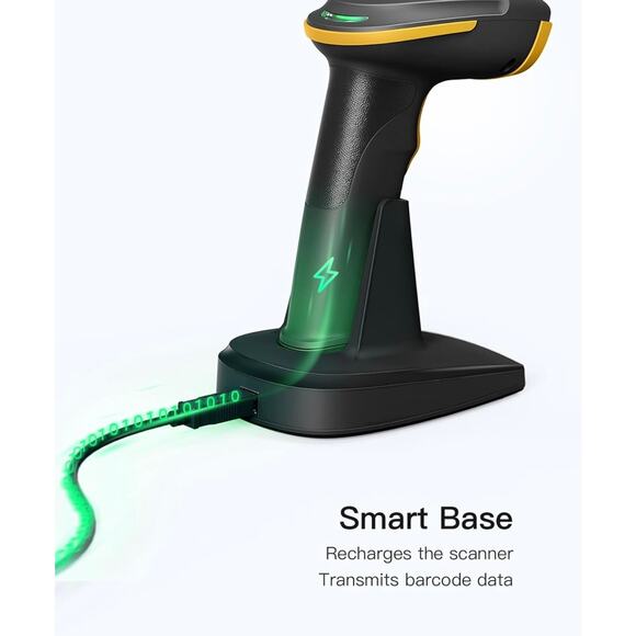 Inateck 2D Barcode Bluetooth Scanner w/ 2.4Ghz Smart Base, BCST-54, Black/Yellow - Picture 5 of 6